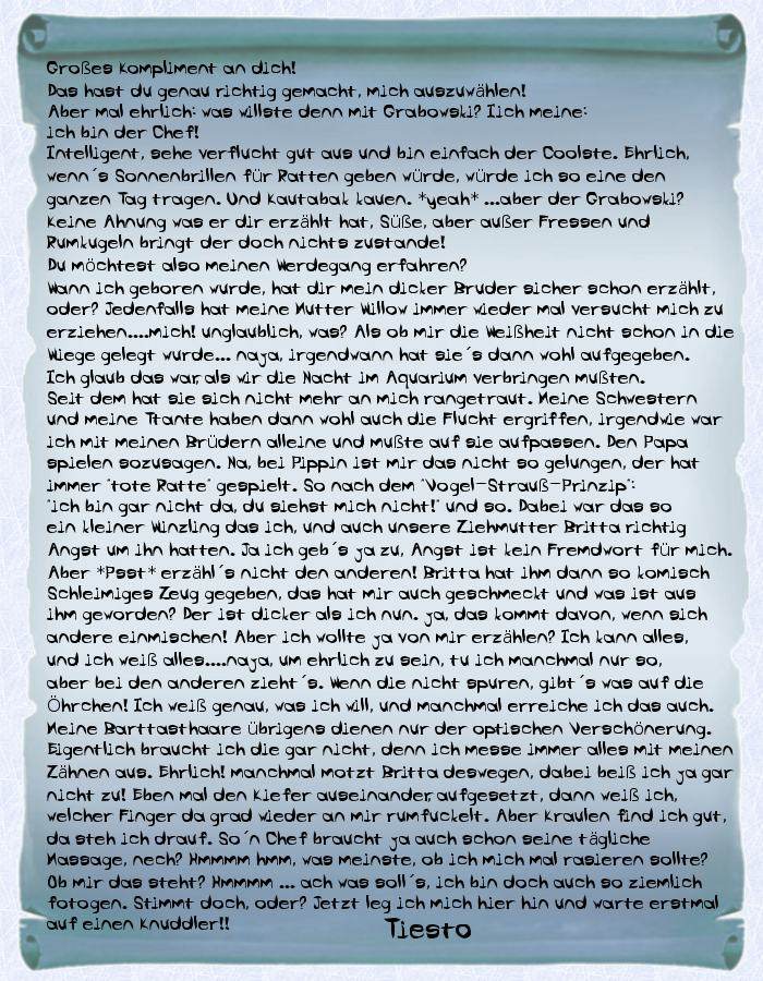 Tiestos erstes Anschreiben